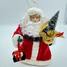 Vintage Santa Claus Christmas Figure Ornament Tree Topper Red Suit Gold Trim 9