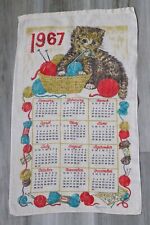 Vintage 1967 Calender Cat & Yarn Basket Kitchen Tea Towel picture