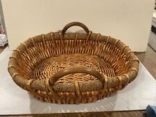VTG Large Bamboo Wicker Basket With Braided Wood trim Serving Bread Fruit 17.5