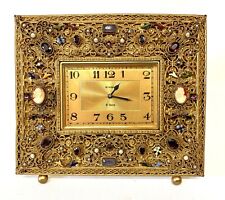 Antique ETERNA Fine Gilt Metal & Semi Precious Stones Easel Clock TIMEPIECE picture