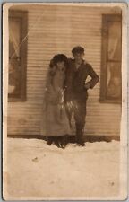 Postcard Young Couple With Kids Looking Out Window RPPC Real Photo 1904-1918 Ek picture
