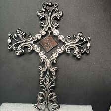 Gun Metal Tone Black Filigree Cross Crucifix 25 Years Anniversary Decor Craft picture