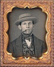 Handsome Rugged Man Smoking Cigar Hat Pattern Vest 1/9 Plate Daguerreotype T229 picture