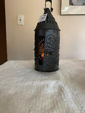 15.5 Inch Primitive Lantern Punched Tin in Smokey Black Handcrafted picture