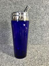 VINTAGE ART DECO COCKTAIL SHAKER HEAVY COBALT BLUE GLASS & CHROME Darby Shelton picture