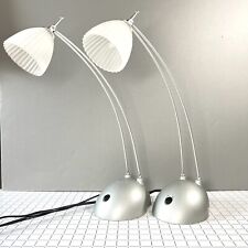 Pair Vintage Endon Lamps Silver Stems w Fluted Glass Shades Adjustable 90s Y2K picture