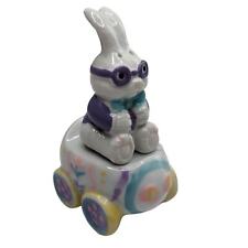 Vintage Salt and Pepper Shaker Set Easter Bunny Racecar Hand Painted 1960s picture