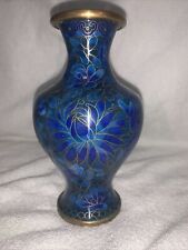 Vintage Jingfa Cloisonne Vase Brass Cobalt Purple / Blue Floral picture
