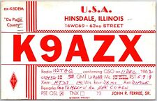 1962 QSL Radio Card K9AZX Hinsdale IL Amateur Radio Station Posted Postcard picture