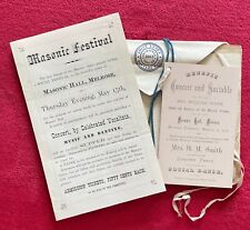 MASONIC 50th ANNIV. 1913 PROGRAM & 1880s MASONIC HALL FESTIVAL & 1878 DANCE CARD picture