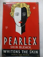 PEARLEX SKIN BLEACH PEARLINE PARIS WHITEN SKIN VINTAGE PORCELAIN ENAMEL AD SIGN  picture