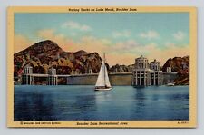 Postcard Yacht on Lake Mead Hoover Boulder Dam Nevada, Vintage Linen M8 picture