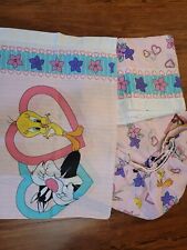 1996 Vintage Tweety Bird Sheets Set Flat Fitted And 1 Pillowcase Double Sided picture