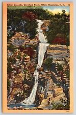 Silver Cascade Crawford Notch White Mountains New Hampshire Linen VNG Postcard picture
