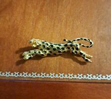 LEAPING JAGUAR or LEOPARD PIN ~ vintage, silver tone, spots, cat, 2½ inches picture