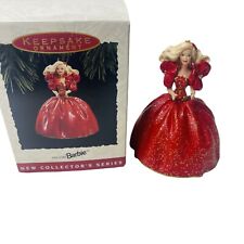 Vintage Hallmark Holiday Barbie Keepsake Ornament First in Series 1993 Red Dress picture