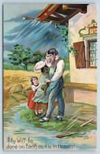 Postcard Lords Prayer Thy Will Be Done Farmer Flooded Fields c1912 M2 picture