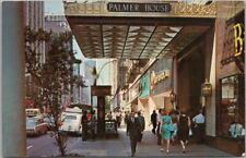 Chicago, Illinois Postcard PALMER HOUSE HOTEL Busy Street Scene c1960s Chrome picture