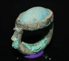 Ancient Greco roman Bronze ring with Turquoise Stone Bezel Ca. 9th-10th century picture