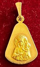 14K Yellow Gold Our Lady Czestochowa Virgin Mary Medal Pendant picture
