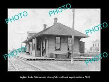 OLD LARGE HISTORIC PHOTO OF JEFFERS LAKE MINNESOTA RAILROAD DEPOT STATION c1920 picture