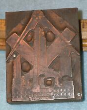 Antique MASONIC SYMBOLS Copper Printing Block COLUMNS SQUARE LEVEL G199 picture