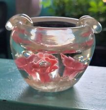 Vintage Hand Blown Glass Ashtray Murano Bubble Control Pink Flowers Paperweight  picture