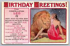 C1910 postcard ASTROLOGY FORTUNE BIRTHDAY GREETINGS CONSTELLATION LEO picture