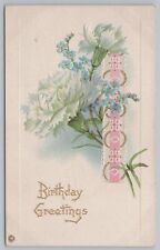 Stecher~528 B~Birthday Greetings~Blue Bonnets~White Carnations~PM 1919 Postcard picture