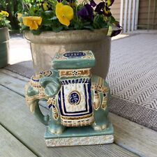 Vintage Glazed Ceramic Elephant Plant Stand Green & Mutil-Color 9” Tall picture
