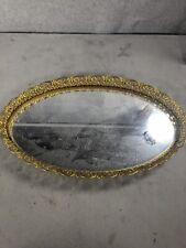 Vintage Mirror Tray Gold Tone Filigree Ornate 15