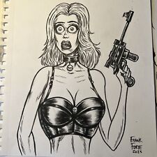 Sexy Femme Fatale With Gun  In Lingerie Original Art drawing By Frank Forte picture