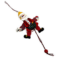 VTG German Hamplemann Jumping Jack Santa Pull String Wooden Christmas Ornament picture