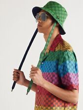 Gucci GG Supreme Canvas Denim Monogram Bucket Hat Green Reversible w Straps` picture