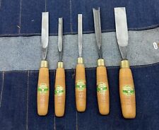 5 Piece Group Lot Set of Vintage HENRY TAYLOR Wood Carving Chisel Tools Case picture
