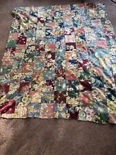 Vintage Hand Stitched 1942 Flower Crazy Quilt Coverlet - Needs Backing 67 x 80 “ picture