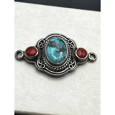 Vintage Native American Southwestern Sterling Silver Turquoise and Coral Pendant picture