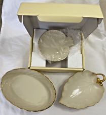 Vintage Lenox 24k gold plated Leaf dish Candy & Weave Lattice Oval Serving Bowl picture