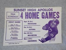 PORTLAND OREGON 1964 SUNSET APOLLOS High School FOOTBALL TEAM SCHEDULE 17