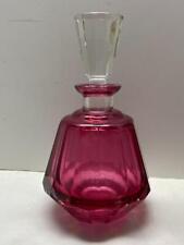 Gorgeous Heavy Cranberry & Clear Glass Decanter with Stopper picture