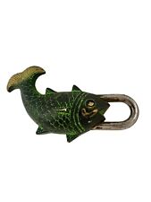 Fish Design Temple Lock With Key Metal Hardware Old Asian Oriental Vintage Decor picture