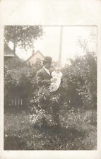 Chicago IL, Man with Bowler Hat Holding Baby, Vintage RPPC Real Photo Postcard picture