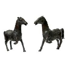 Pair Chinese Bronze Brown Metal Racing Horse Figures ws927 picture