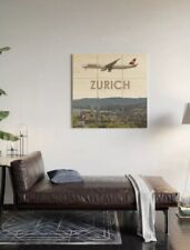 Swiss Boeing 777 over Zurich Art - 3' x 3' Wood Wall Art picture