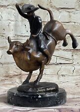 RODEO Bull Rider Cowboy Bronze Statue Sculpture Marble Base Western Decor 9