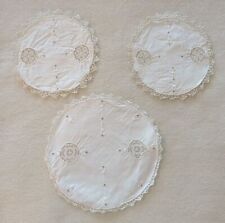 Vtg Linen Lot Napkins Lace Table Dresser Covers Embroidery Crochet White picture