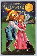 J99/ Halloween Postcard Holiday Greetings c1910 Pumpkin Scarecrow 487 picture