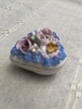 Vintage Elfinware Germany Heart Shaped Porcelain Floral Trinket Box. picture
