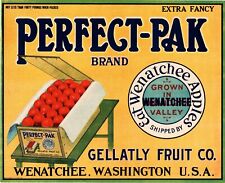 5 Vintage PERFECT-PAK Brand Apple Fruit Crate Labels Wenatchee, Washington picture