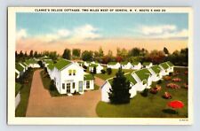 Postcard New York Geneva NY Clarke's Deluxe Cottages Motel 1940s Unposted Linen picture